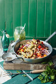 Fried squid with lemon, caper and parsley pesto