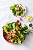 Leaf salad with crispy baked Parmesan bread pieces for Christmas