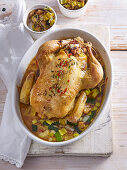 Chicken with leek stuffing and liver