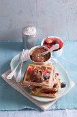 Buckwheat waffles with avocado and chocolate cream