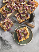 Pear and onion tart with bacon