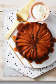 Sticky upside-down pear and gingerbread cake