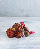 Chocolate, beetroot and walnut muffins