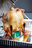 Roasted beer-can chicken
