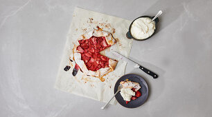 Strawberry and rhubarb galette with cream