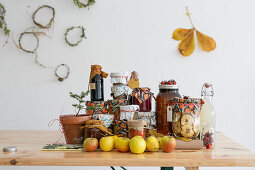 Pickles and preserves in glasses and jars