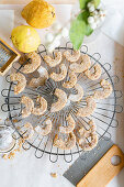 Nut croissants with powdered sugar