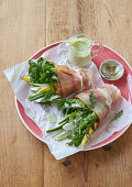 Ham rolls with lettuce and mozzarella