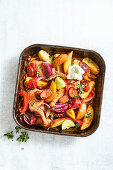 Chipotle pork, potato and capsicum tray bake