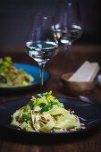 Tagliatelle with salmon and leek