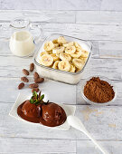 Banana chocolate ice cream with oat milk, bananas and raw cocoa powder