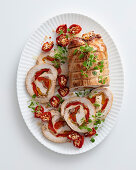 Turkey roll roast with tuna, peppers and capers