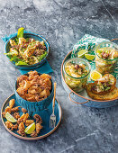 Three ways with calamari - Cajun fried, Asian pickled, Grilled garlic and herb