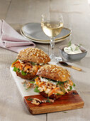 Pulled salmon burger with shrimp