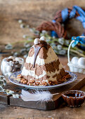 Easter dessert from cottage cheese called pascha with chocolate and walnuts