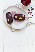 Melissa and berry sorbet with hibiscus on sticks