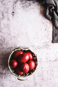 Basket with red eggs