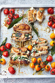 Turkey rolls with sage tomatoes and goat's cream cheese