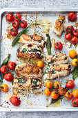Turkey rolls with sage tomatoes and goat's cream cheese