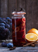 Preserved spiced damsons with cinnamon, anise and cardamom