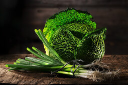 Savoy cabbage and spring onions