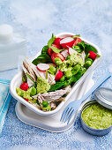 Chicken and broad bean pesto salad 'to go'