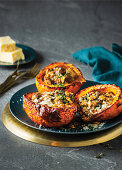 Spelt and mushroom stuffed pumpkins