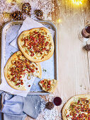 Flammkuchen with bacon, onions and thyme