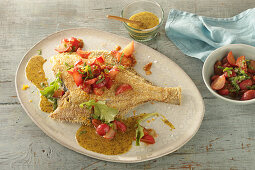 Breaded plaice with pickled radishes