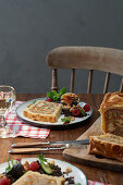 Chicken pie with lentil salad and goat’s cheese