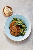 Freekeh fritters with chard and an apple dip