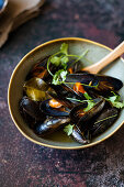 Thai Green Curry Mussels in a Bowl