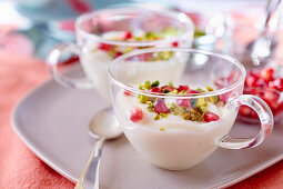 Creme Libanaise with pistachios and pomegranate