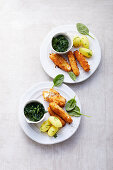 Homemade fish fingers with spinach