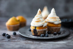 Blueberry muffins with flamed meringue