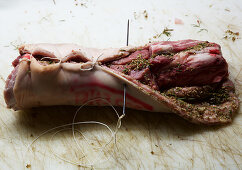 Preparing rolled and stuffed pork