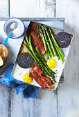 Big breakfast with asparagus