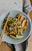 Zucchini Noodles with Carrots, Peanuts and Halloumi