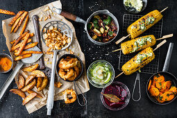 Various side dishes for burgers