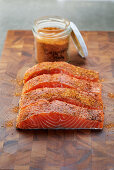 Cajun salmon seasoned with rub