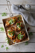 Oven roast sweet potatoes with herb yoghurt and caramelised onions