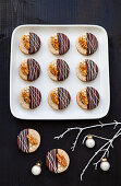 Christmas walnut biscuits with chocolate icing