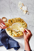 A pastry wreath with baked camembert for dipping