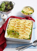 Fish pie with mashed dill peas