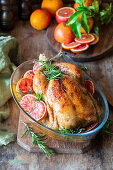 Roast chicken with blood oranges