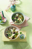 Japanese Miso soup with fish and wood ear mushrooms