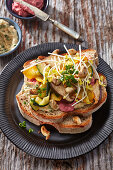 Potato bread with zucchini and king oyster mushrooms