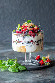 Berry trifle with yoghurt cream and vanilla sponge