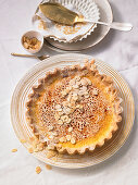 Almond tarte brûlée with dates and vanilla seeds