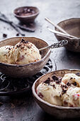 Rhubarb ice cream with crushed chocolate